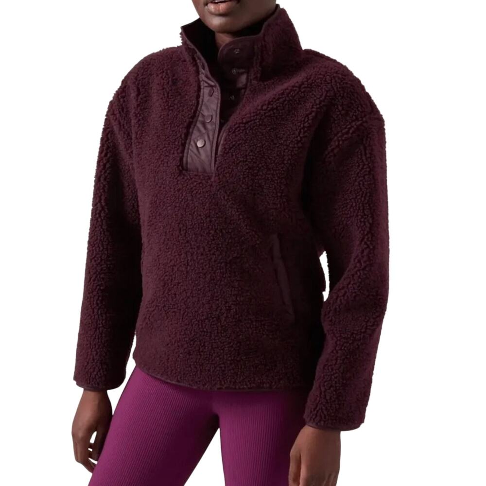 Athleta Cozy Sherpa Snap pullover jacket plum purple women’s size S/P